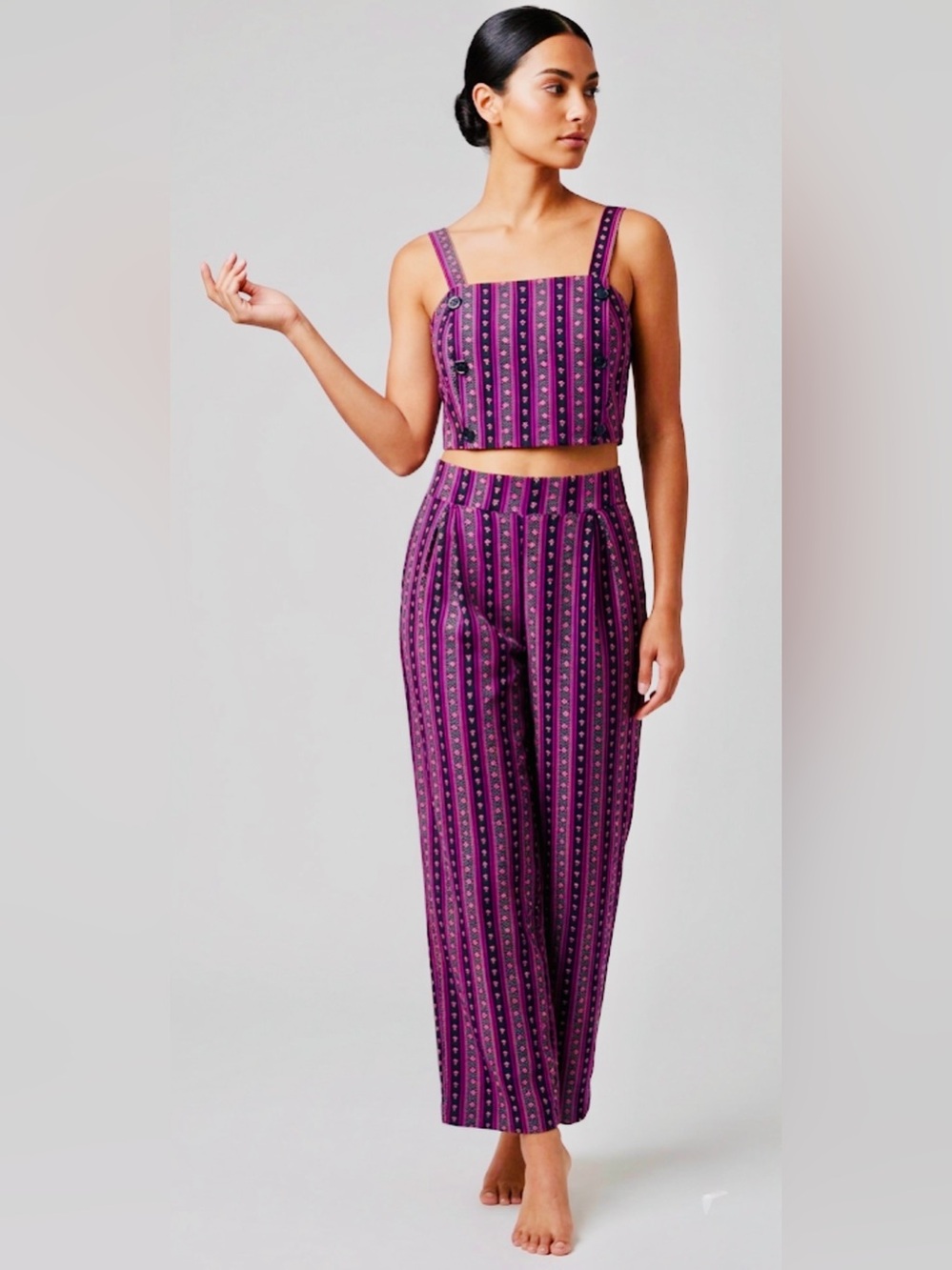 Luna Chix 2-Piece Set Size L – Boho Floral Print Crop Top & Matching Wide Leg Pa